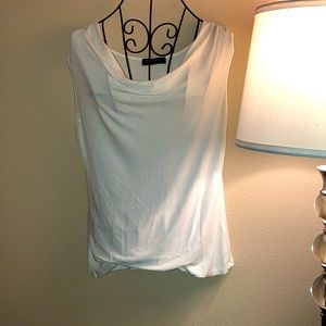 White cowl-neck sleeveless cotton top